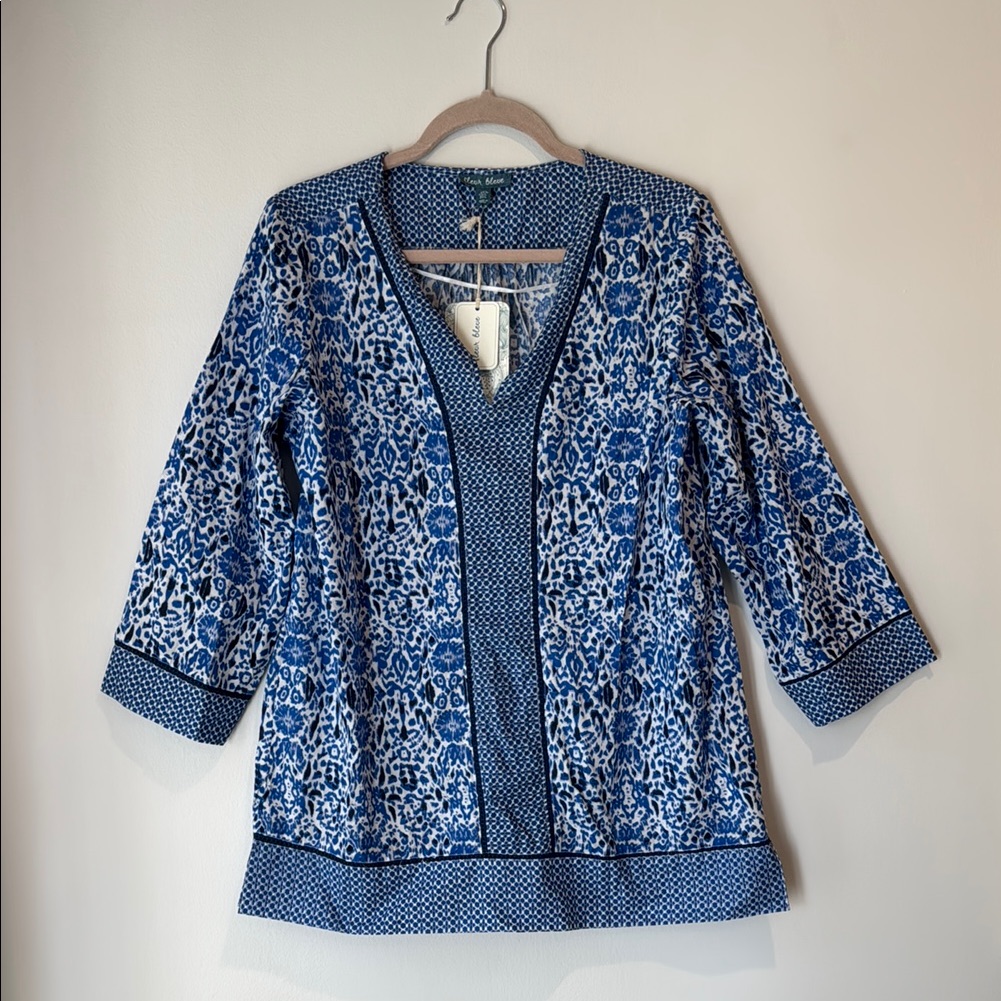 Nwt Fleur Bleue Graphic 3/4 Sleeve Relaxed Tunic